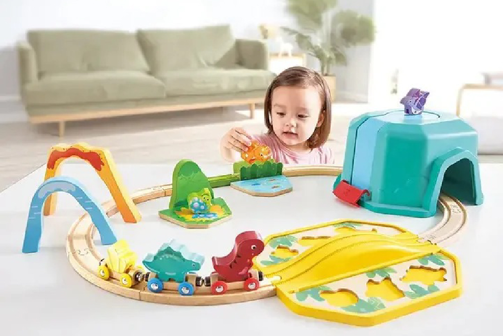 德國 Hape 恐龍世界火車玩具盒組合